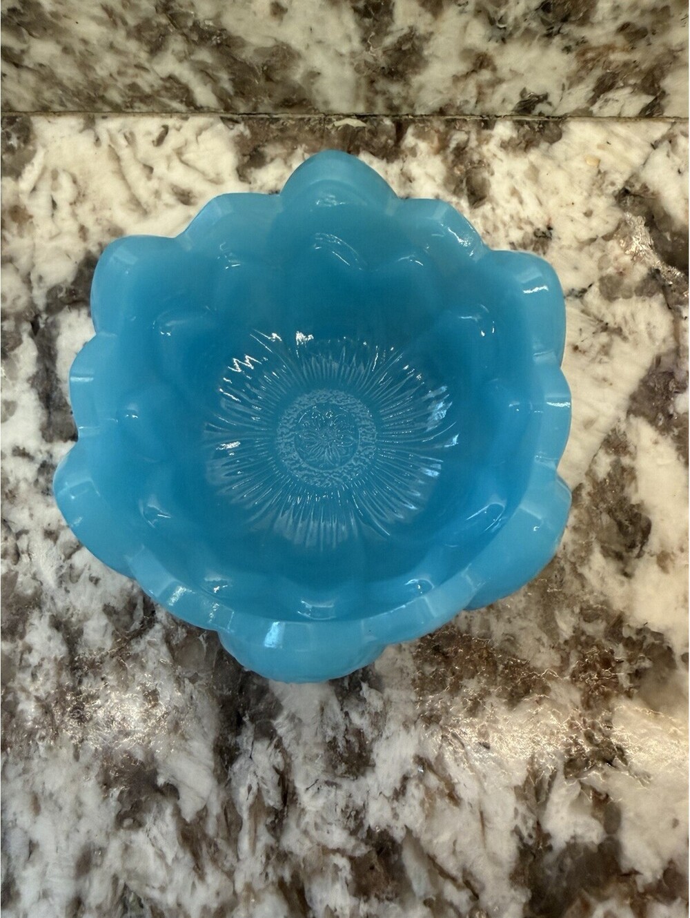 Fenton Blue Slag Glass Lotus Bowl Dish Signed